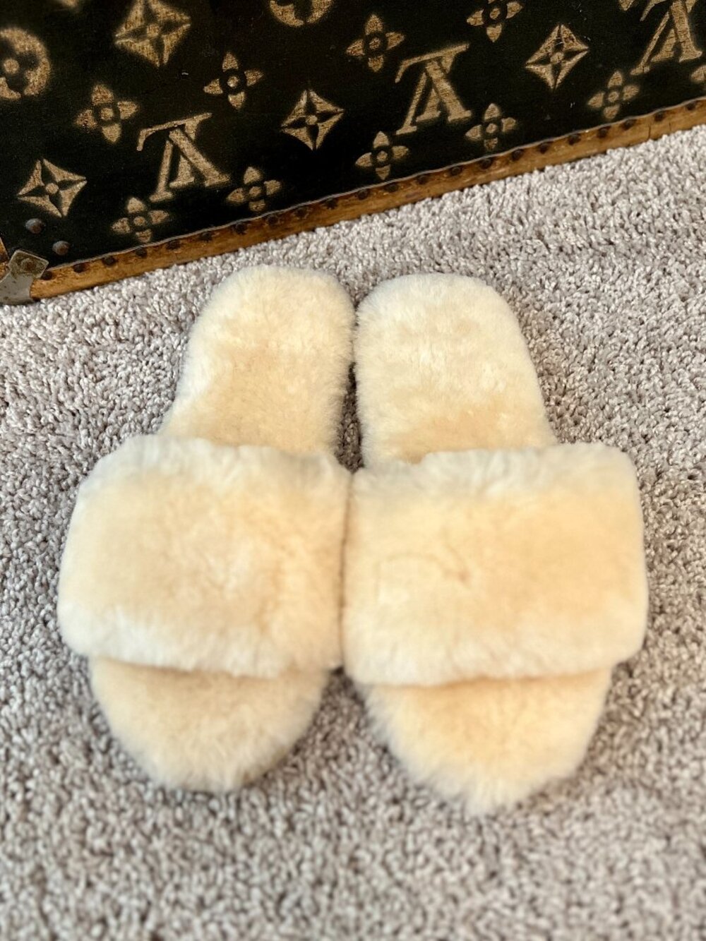 House of Bruar Shearling Sherpa Fleece Slide Slippers, NEW